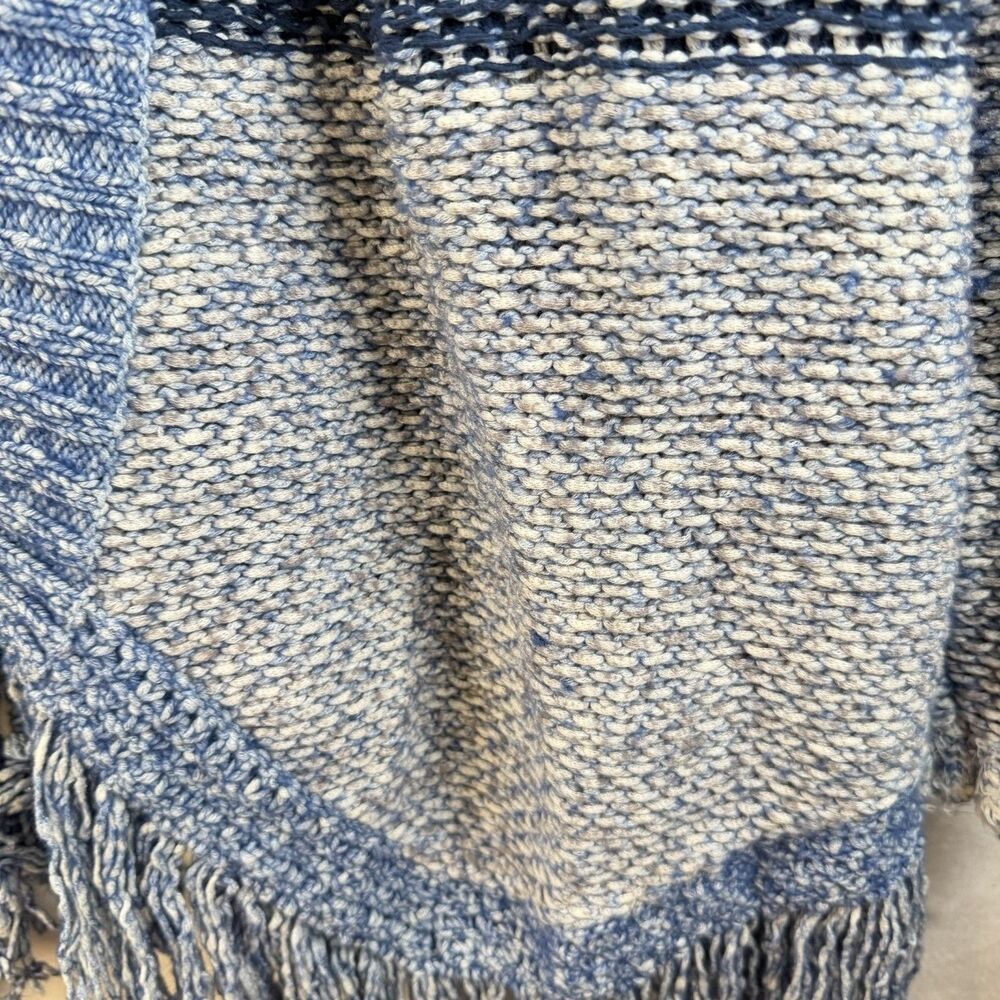 Lucky Brand Open Sweater Blue Striped Knit Fringe Western Mixed Media Artsy Sz S - Picture 5 of 11